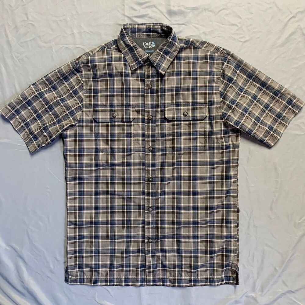 Croft & Barrow Button Up Mens Small Multicolor Geometric Performance Vented Camp